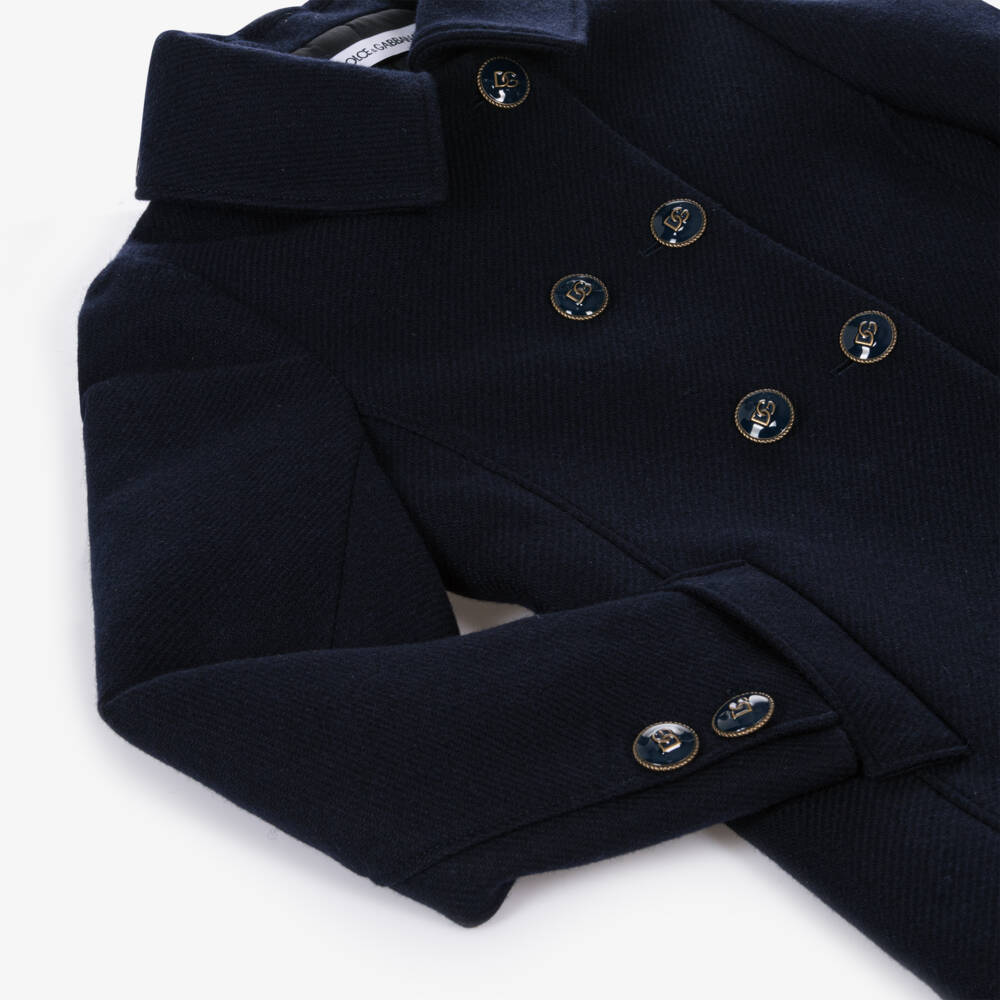 Dolce & Gabbana-Girls Elegant Woollen Navy Coat | Childrensalon Outlet
