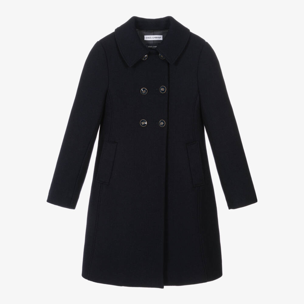 Dolce & Gabbana-Girls Elegant Woollen Navy Coat | Childrensalon Outlet