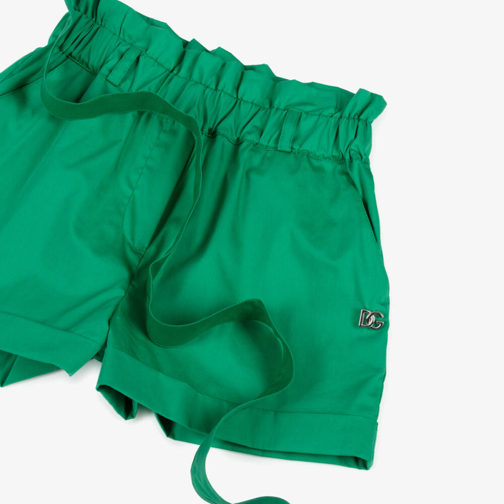 Dolce & Gabbana-Шорты из хлопка с поясом для девочек изумрудные | Childrensalon Outlet