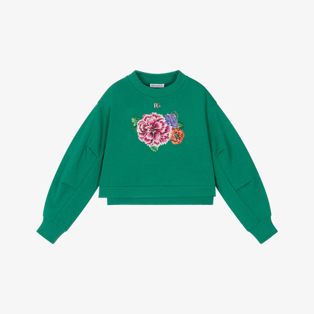 Dolce & Gabbana-بلوزة زمردية للبنات بتطريز زهور | Childrensalon Outlet