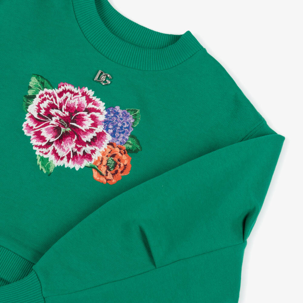 Dolce & Gabbana-Изумрудный топ с цветочной вышивкой для девочек | Childrensalon Outlet