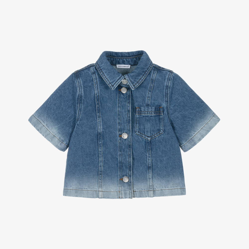 Dolce & Gabbana-بلوزة جينز زرقاء باهتة للبنات | Childrensalon Outlet