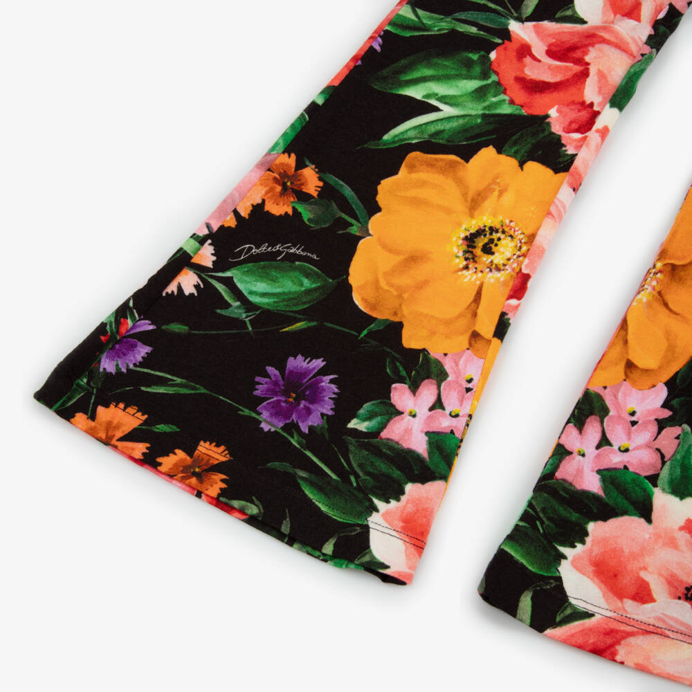 Dolce & Gabbana-Girls Floral Black Flared Trousers | Childrensalon Outlet