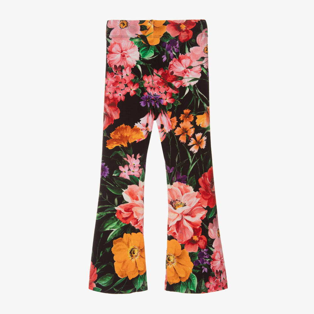 Dolce & Gabbana-Girls Floral Black Flared Trousers | Childrensalon Outlet