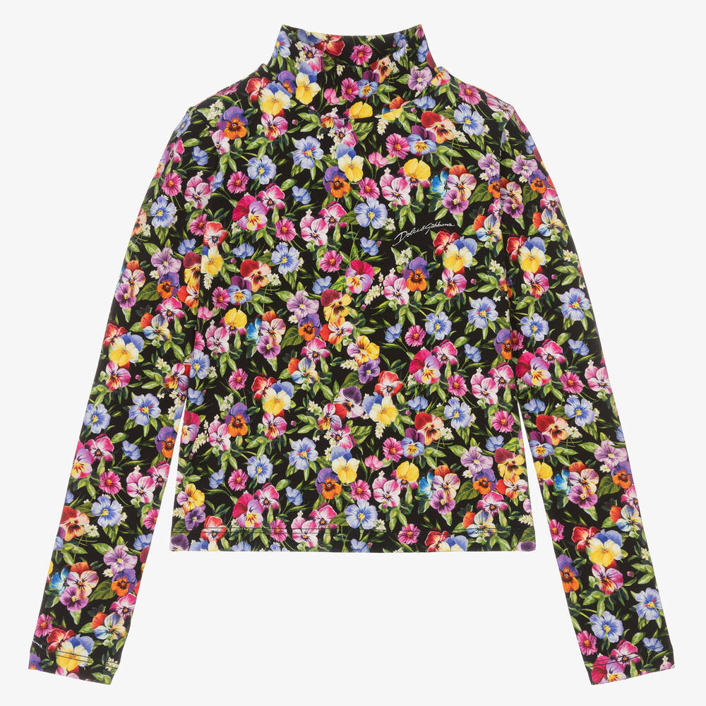 Dolce & Gabbana - Girls Floral Cotton Turtle Neck Top | Childrensalon