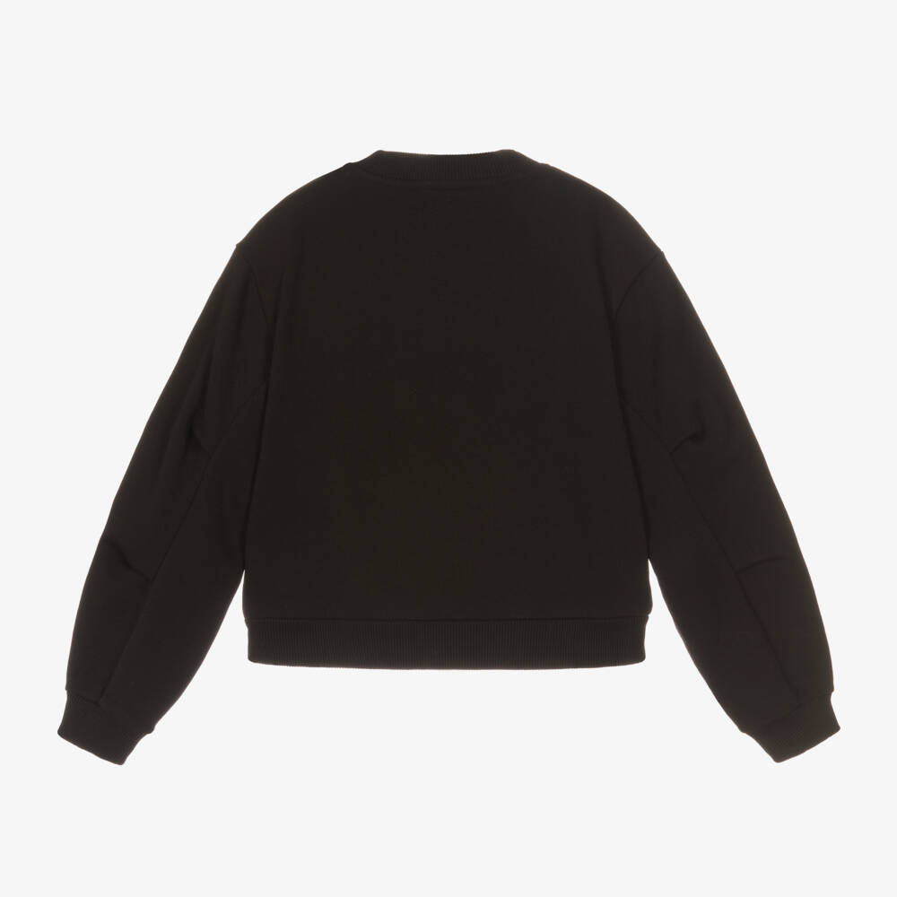  دولتشي آند غابانا-سويتشيرت بورود مطرزة قطن لون أسود للبنات | Childrensalon Outlet