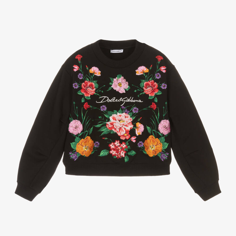 Dolce & Gabbana-سويتشيرت بورود مطرزة قطن لون أسود للبنات | Childrensalon Outlet