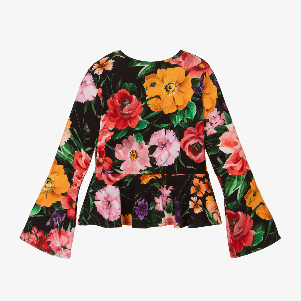 Dolce & Gabbana-توب بطبعة ورود لون أسود للبنات | Childrensalon Outlet