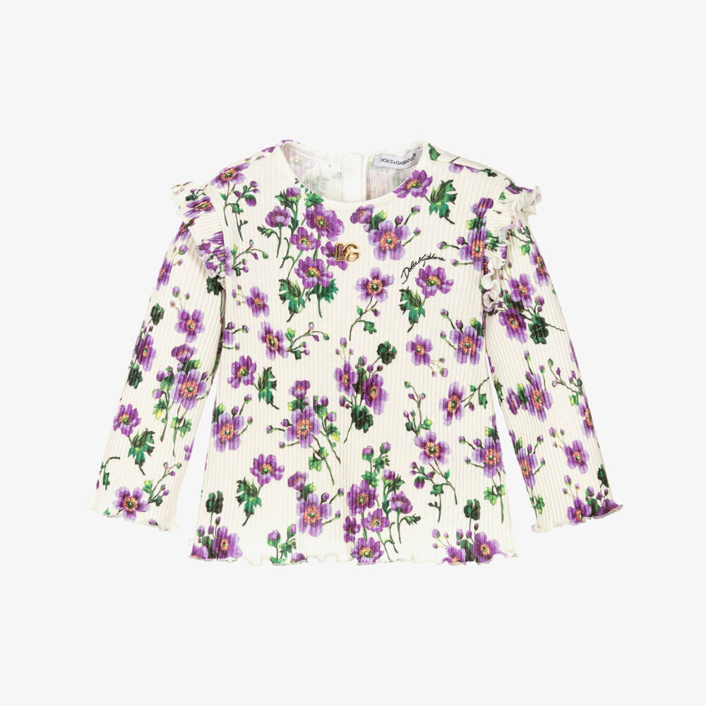 Dolce & Gabbana-Girls Floral Long-Sleeve Pink Top | Childrensalon Outlet