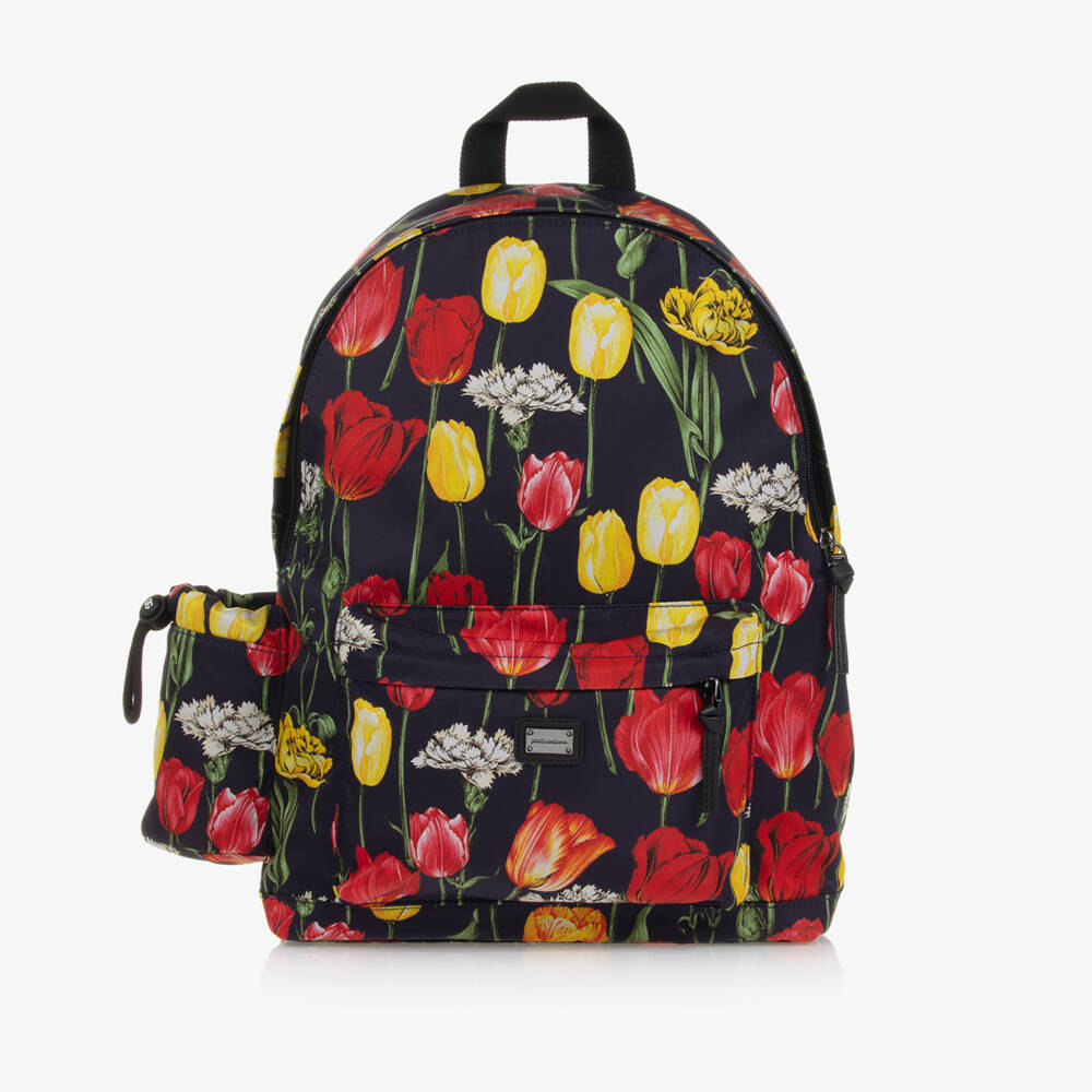 Dolce & Gabbana-Girls Floral Navy Backpack 40cm | Childrensalon Outlet