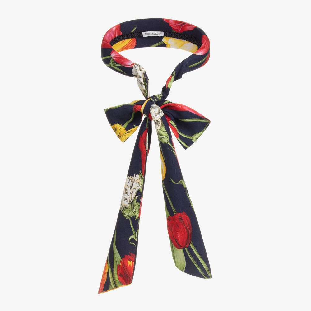 Dolce & Gabbana-Girls Floral Navy Hairband | Childrensalon Outlet