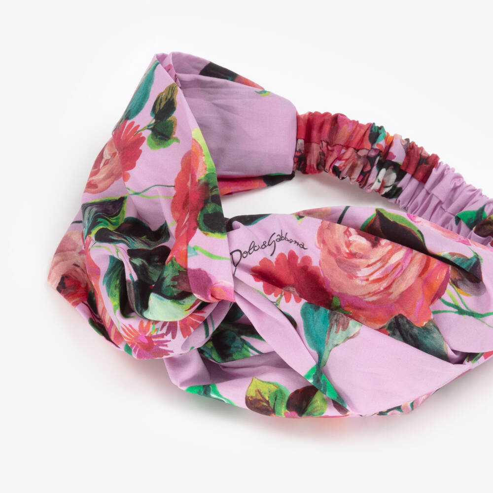 Dolce & Gabbana-Розовый хлопковый ободок с цветами для девочек | Childrensalon Outlet