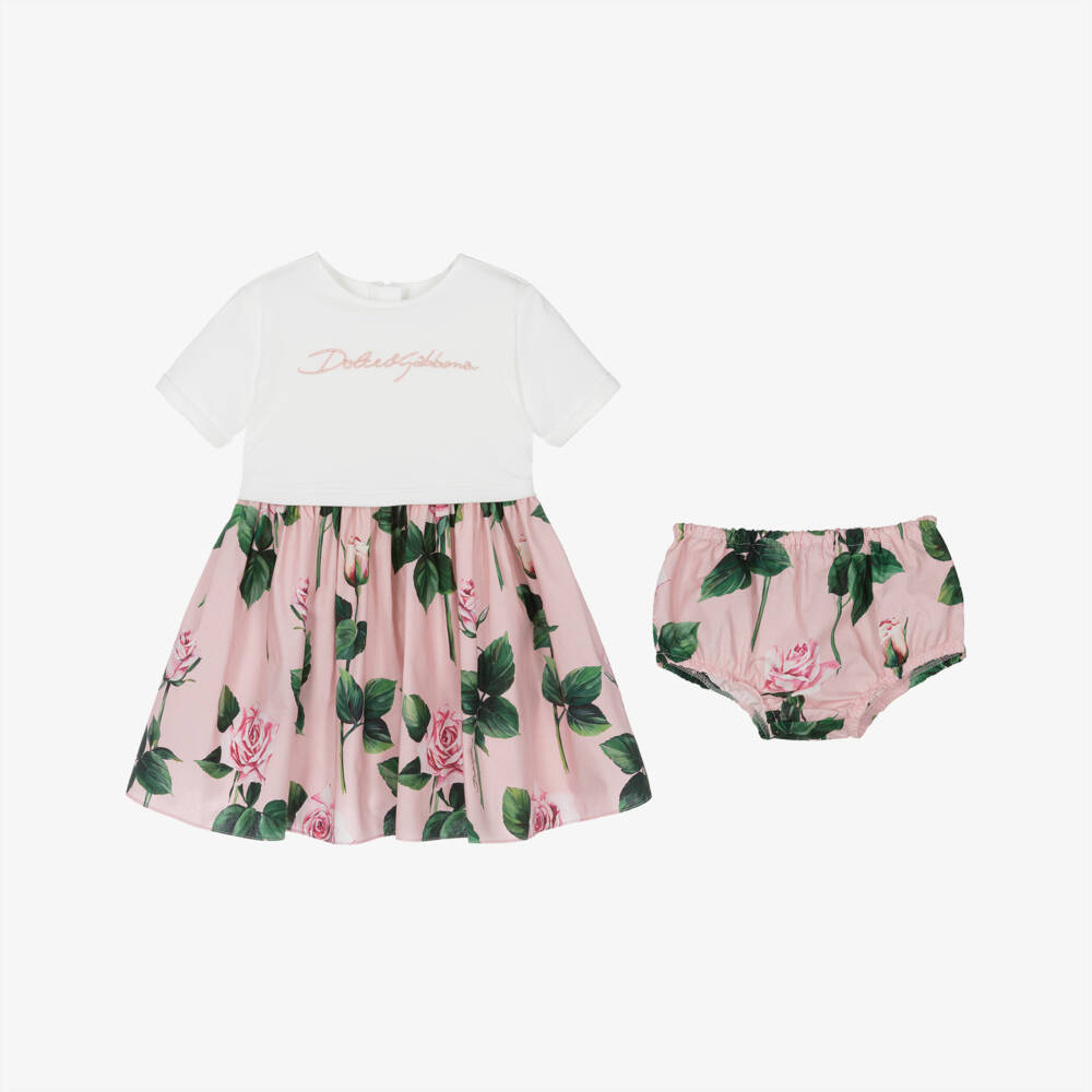 Dolce & Gabbana-Girls Floral Pink & White Dress | Childrensalon Outlet