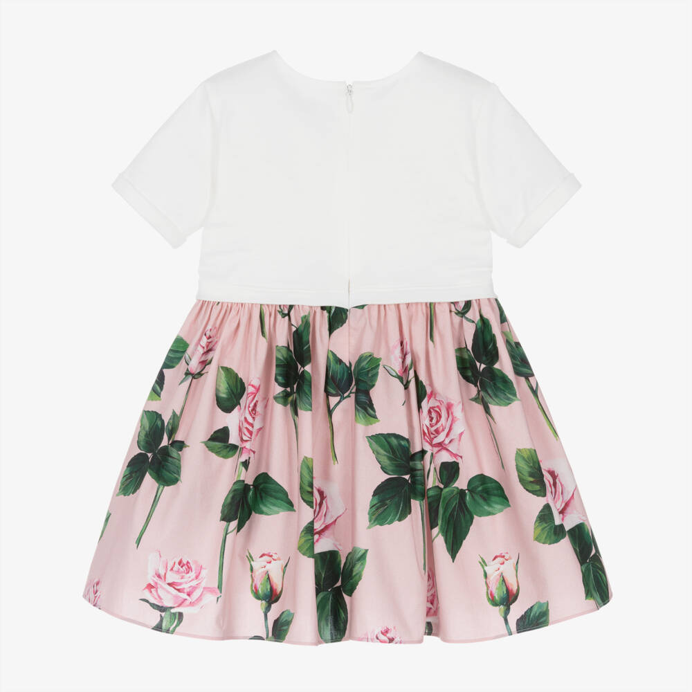 Dolce & Gabbana-Girls Floral Pink & White Dress | Childrensalon Outlet