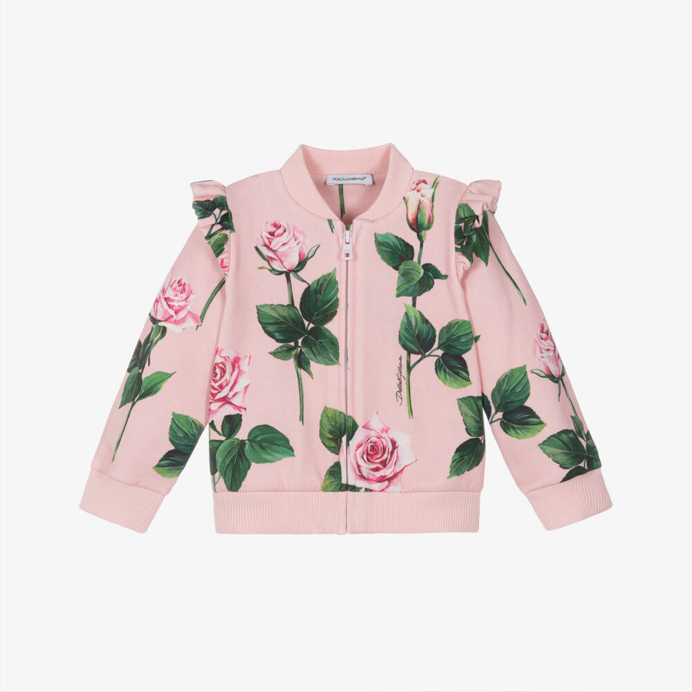Dolce & Gabbana-Куртка на молнии с цветочным узором розовая для девочек | Childrensalon Outlet