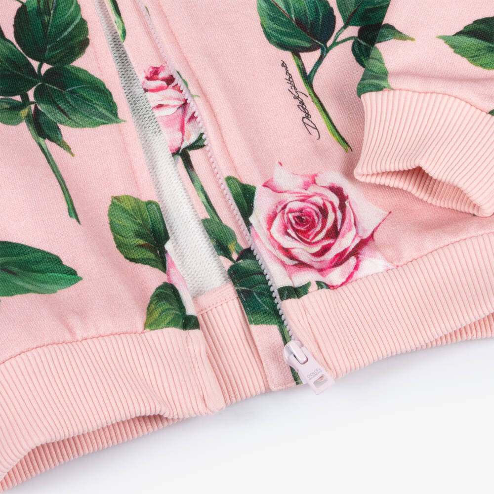 Dolce & Gabbana-Girls Floral Pink Zip Jacket | Childrensalon Outlet