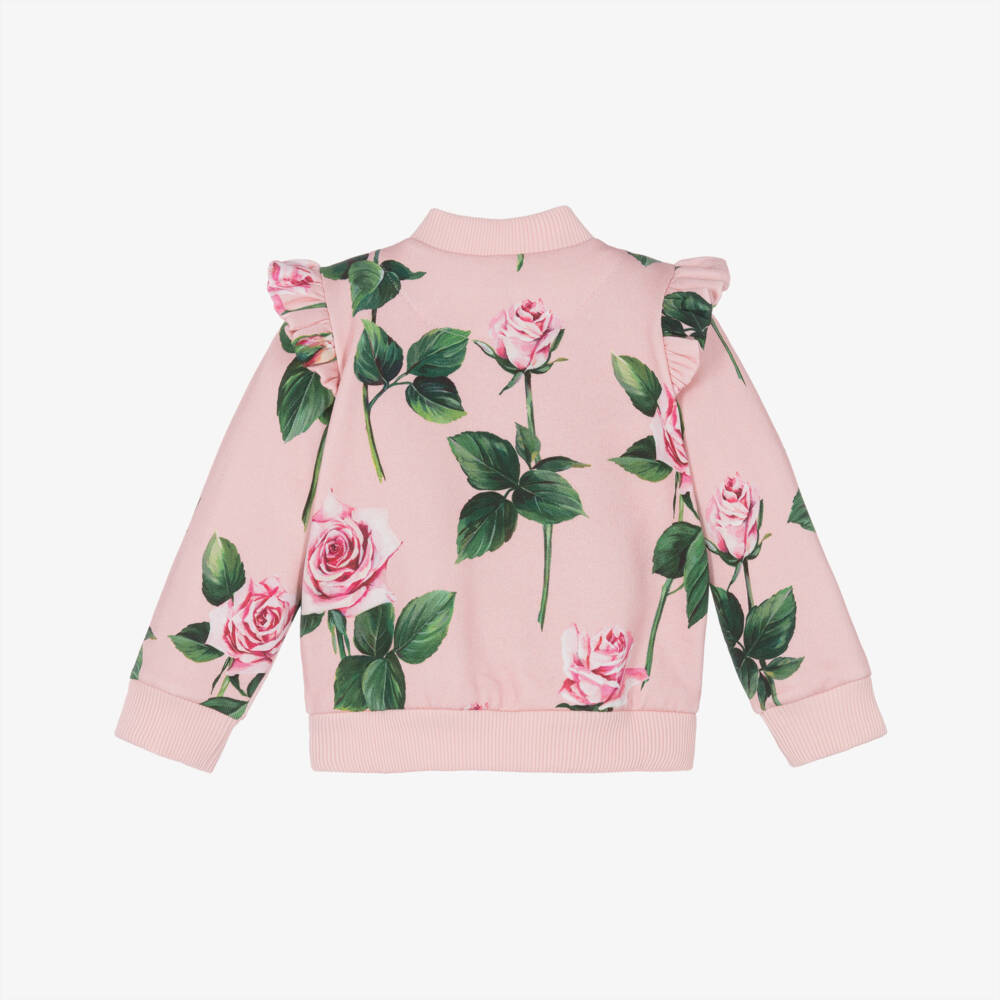 Dolce & Gabbana-Girls Floral Pink Zip Jacket | Childrensalon Outlet