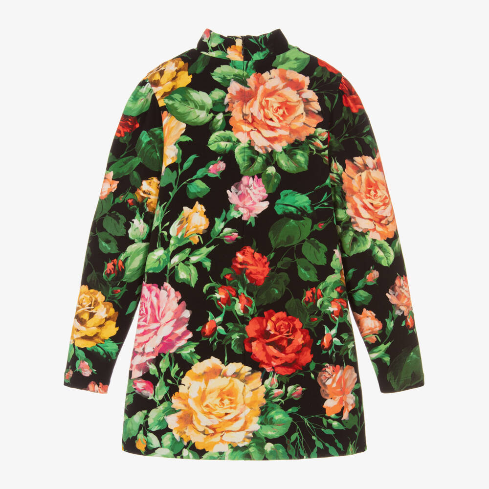 Dolce & Gabbana-Girls Floral Print Black Dress | Childrensalon Outlet
