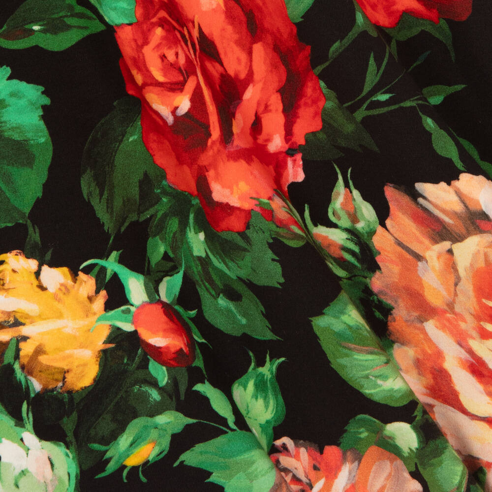 Dolce & Gabbana-Girls Floral Print Black Dress | Childrensalon Outlet