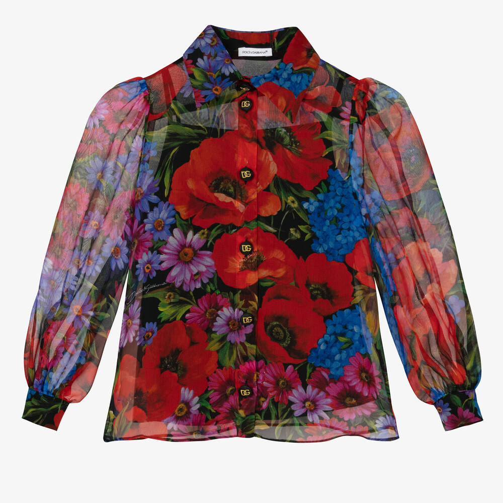 Dolce & Gabbana - Шелковая блузка с цветами для девочек  | Childrensalon
