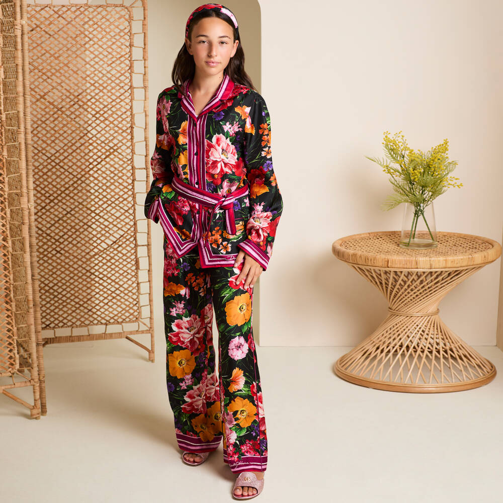 Dolce & Gabbana-بلوزة حرير لون زهري وأسود | Childrensalon Outlet