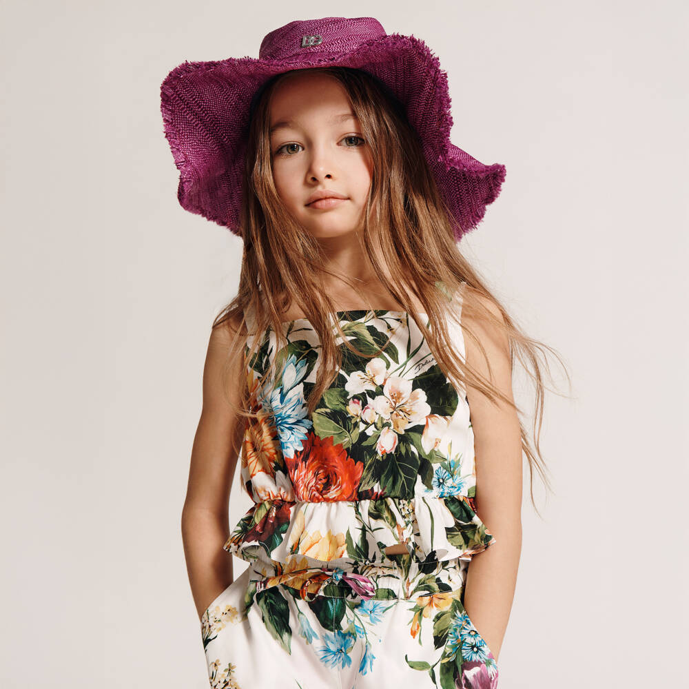 Dolce & Gabbana-بلوزة قطنية بيضاء مزينة بالزهور للبنات | Childrensalon Outlet