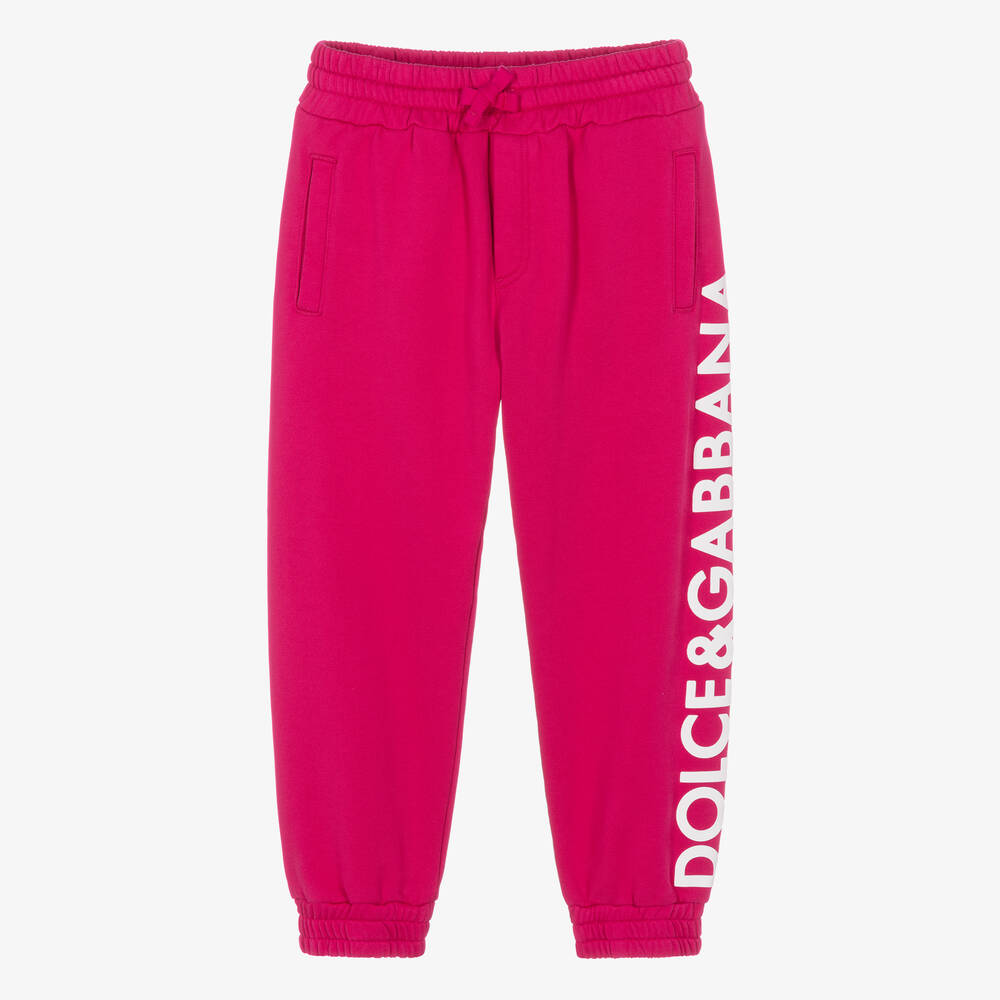 Dolce & Gabbana - Girls Fuchsia Pink Cotton Jersey Joggers | Childrensalon