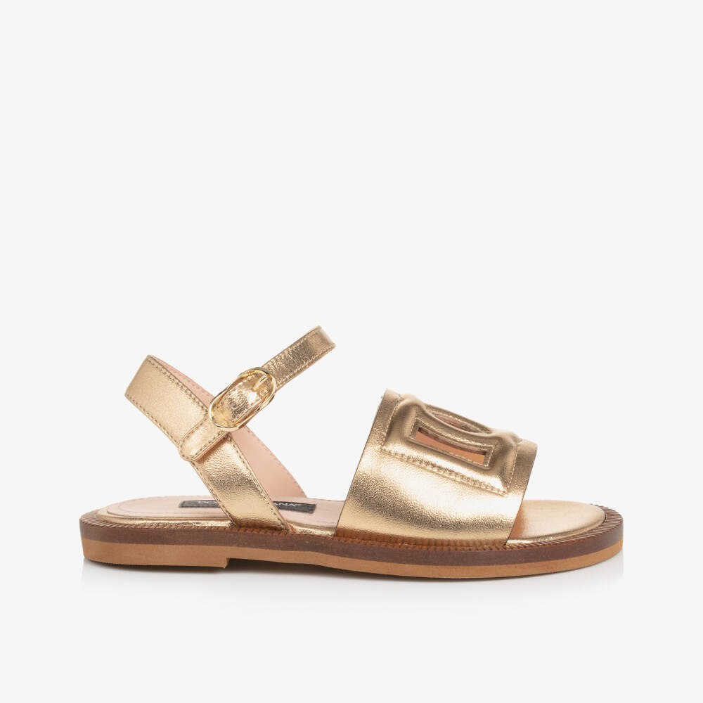 Dolce & Gabbana-Girls Gleaming Leather Buckle Sandals | Childrensalon Outlet