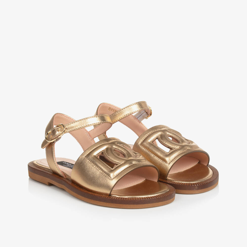 Dolce & Gabbana-Girls Gleaming Leather Buckle Sandals | Childrensalon Outlet