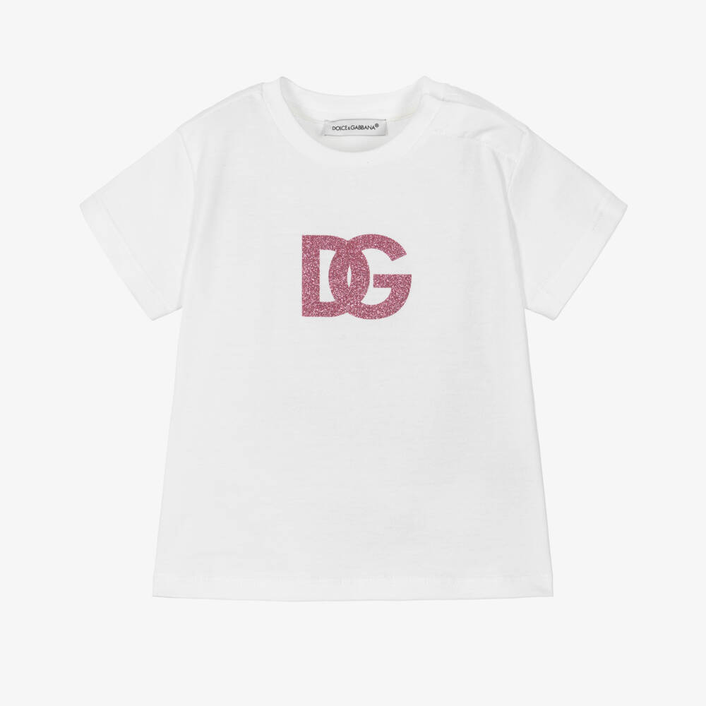 Dolce & Gabbana-Girls' Glittery Pink & White Tee | Childrensalon Outlet