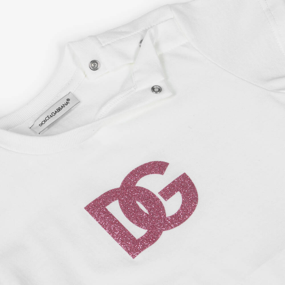 Dolce & Gabbana-Girls' Glittery Pink & White Tee | Childrensalon Outlet