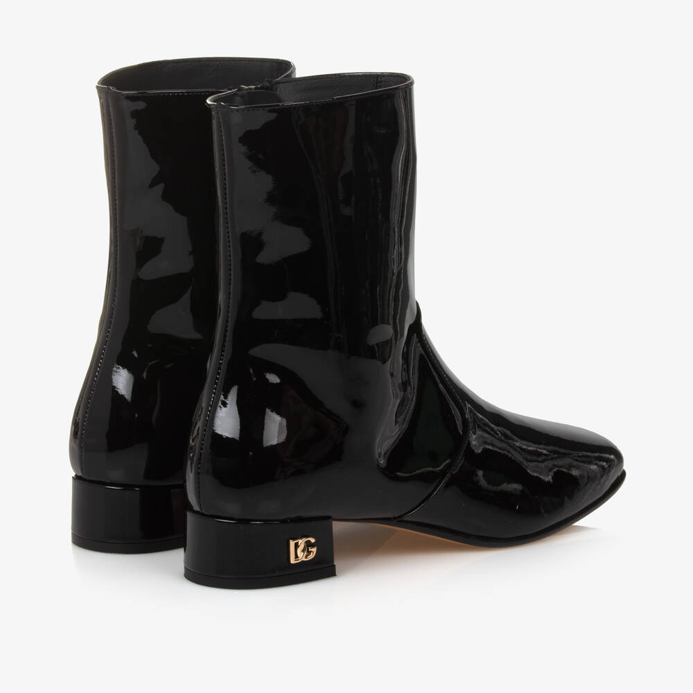 Dolce & Gabbana-Girls Glossy Black Leather Boots | Childrensalon Outlet