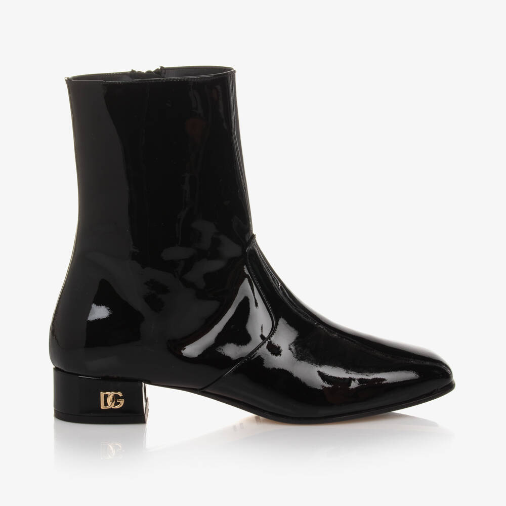 Dolce & Gabbana-Girls Glossy Black Leather Boots | Childrensalon Outlet