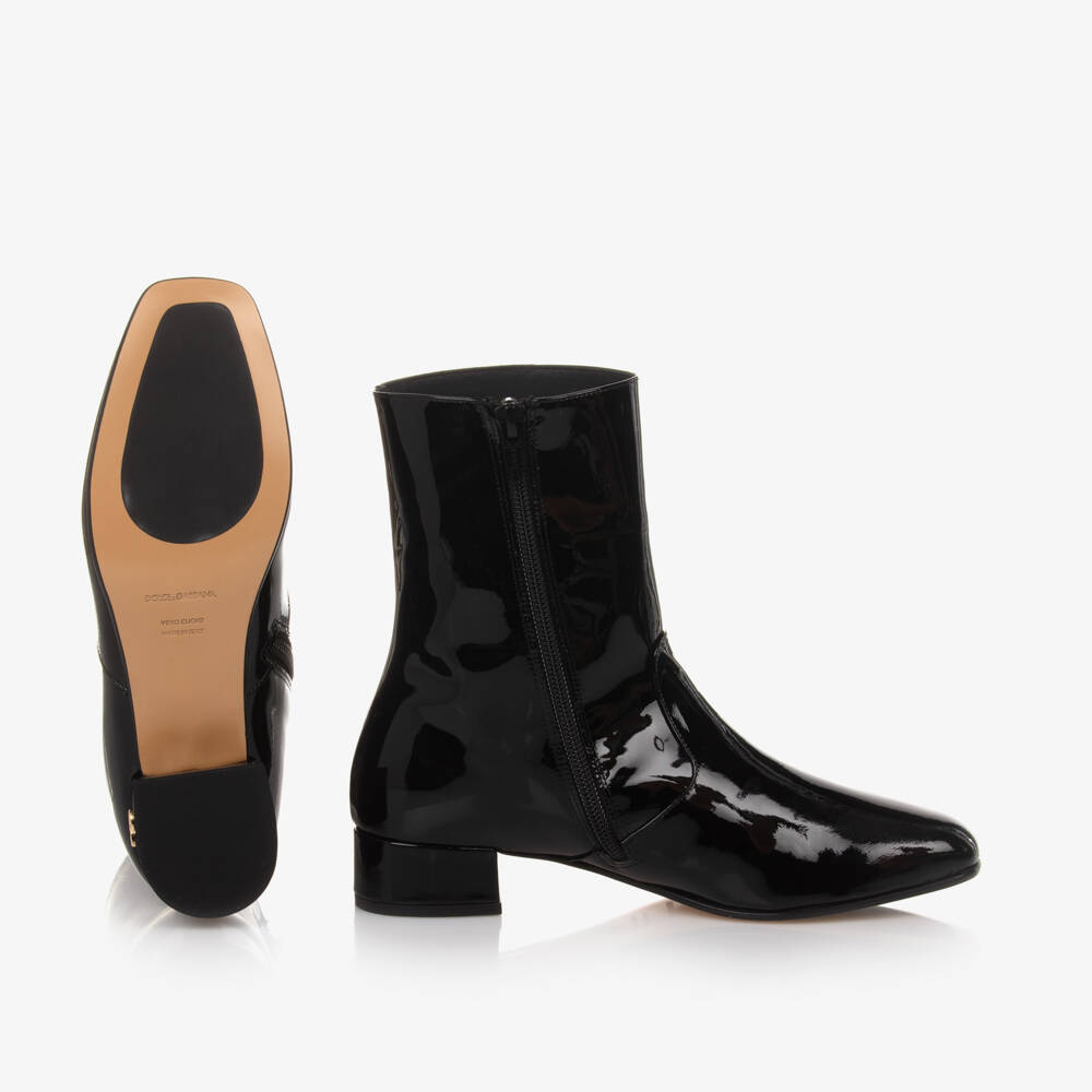Dolce & Gabbana-Girls Glossy Black Leather Boots | Childrensalon Outlet