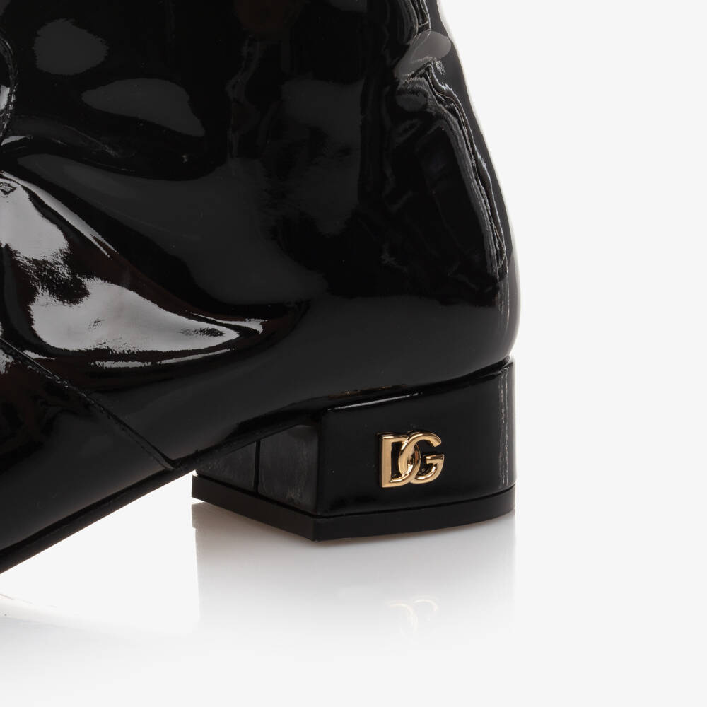 Dolce & Gabbana-Girls Glossy Black Leather Boots | Childrensalon Outlet