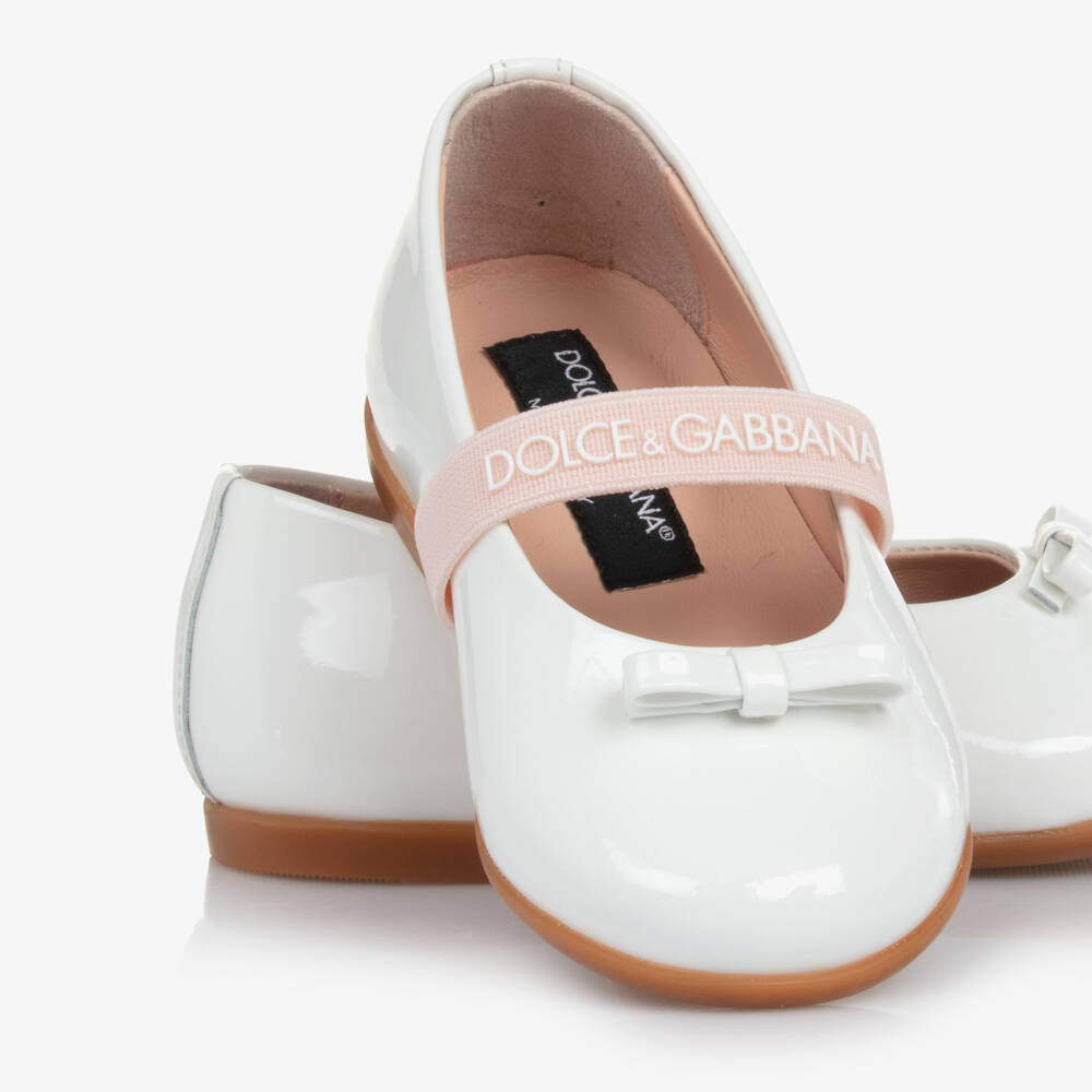 Dolce & Gabbana-Girls Glossy White Ballerina Shoes | Childrensalon Outlet
