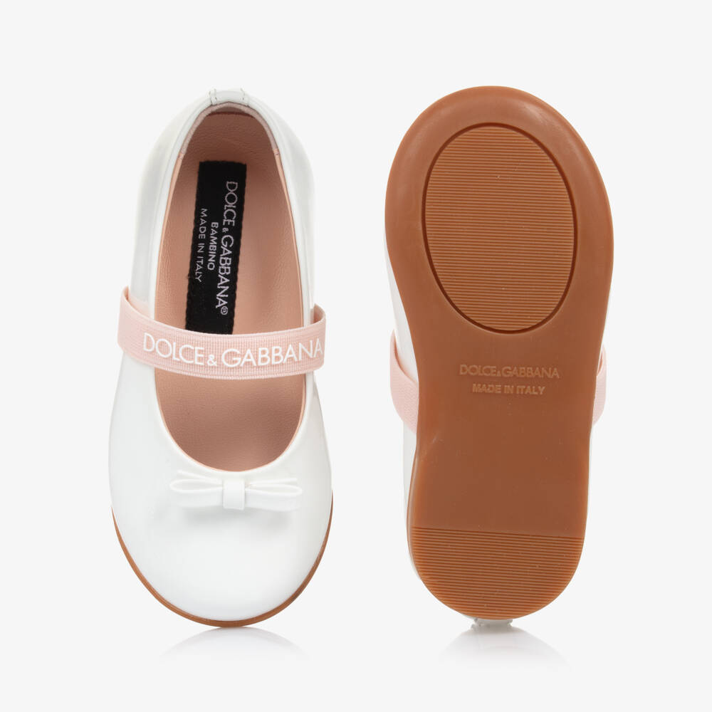 Dolce & Gabbana-Girls Glossy White Ballerina Shoes | Childrensalon Outlet