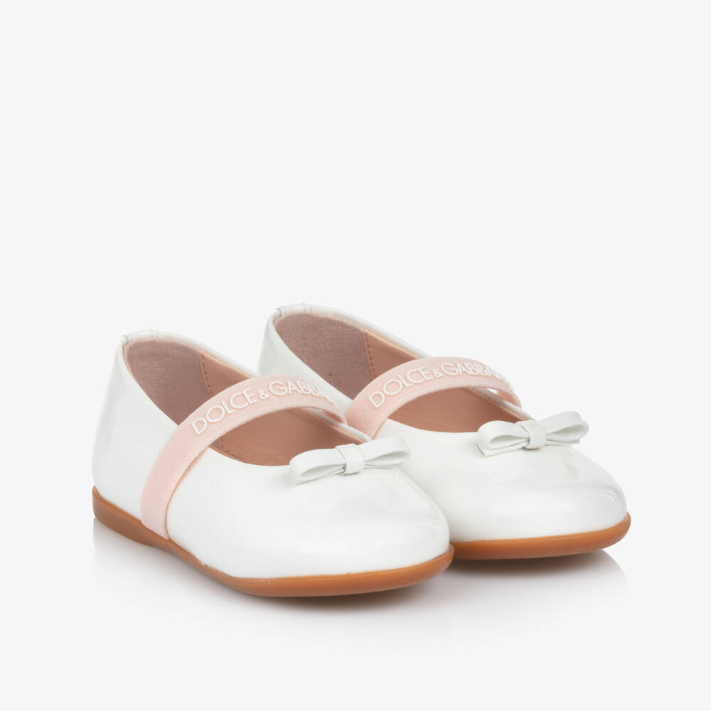 Dolce & Gabbana-Girls Glossy White Ballerina Shoes | Childrensalon Outlet