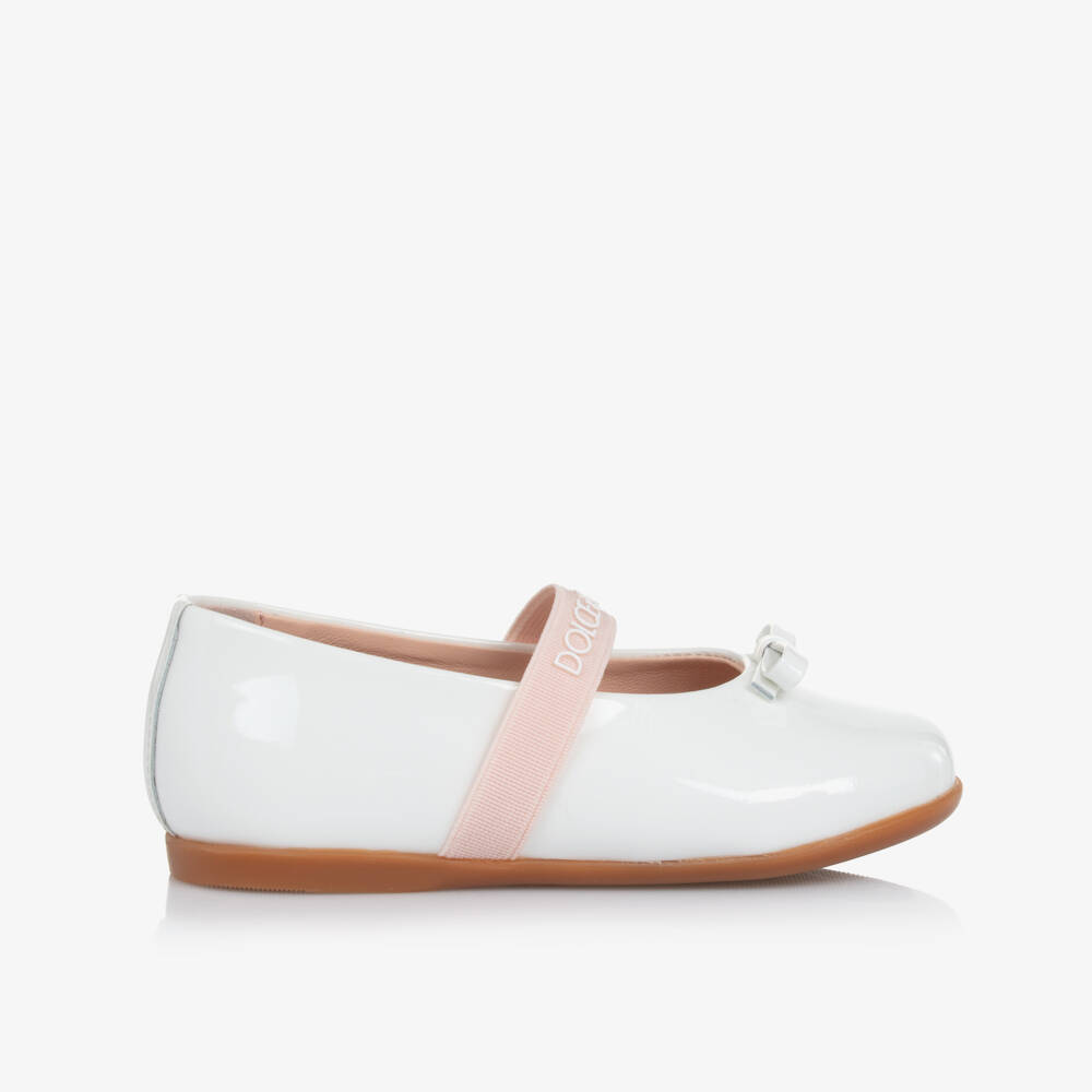 Dolce & Gabbana-Girls Glossy White Ballerina Shoes | Childrensalon Outlet