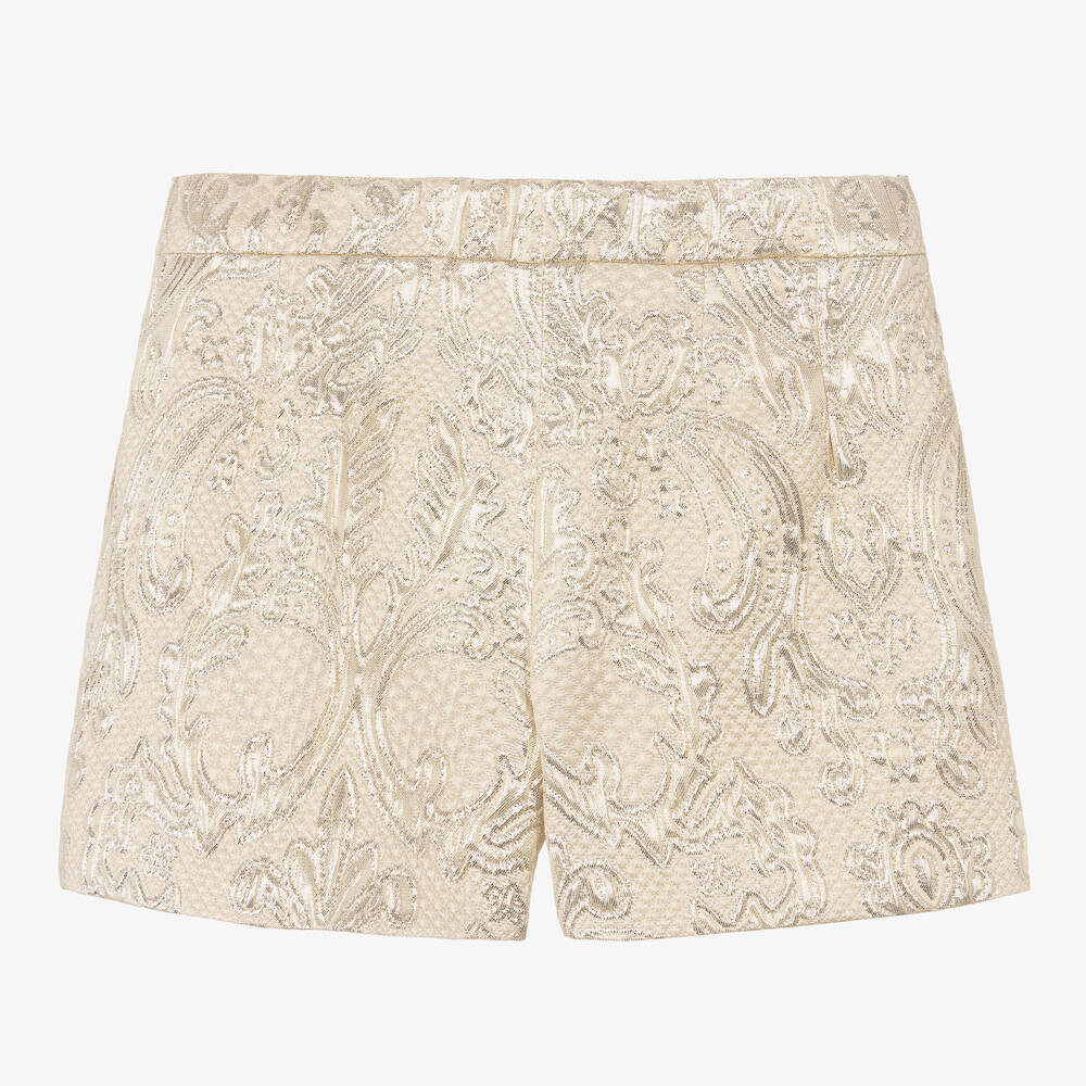 Dolce & Gabbana-Girls Gold Brocade Shorts  | Childrensalon Outlet