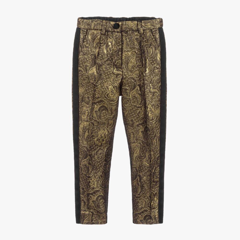 Dolce & Gabbana - Girls Gold Brocade Trousers | Childrensalon