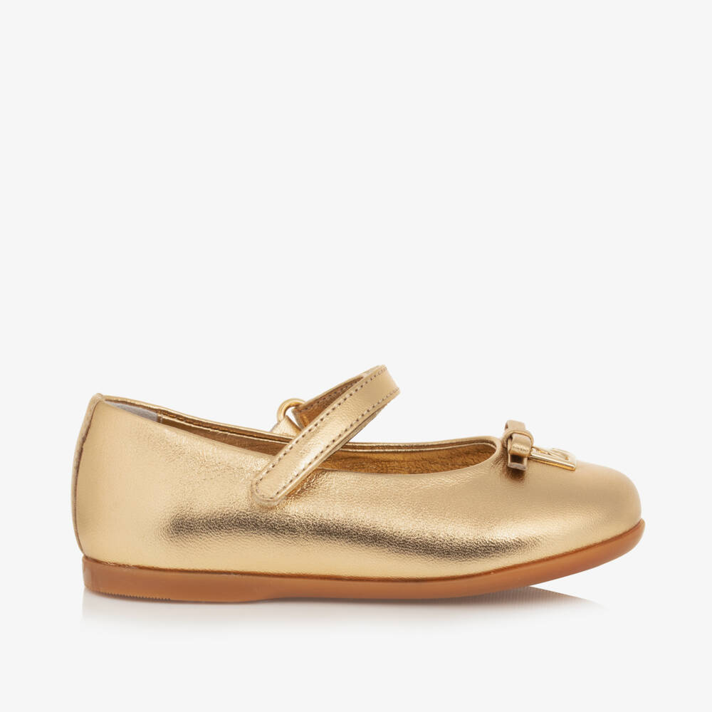 Dolce & Gabbana-Girls Gold Leather Ballerina Shoes | Childrensalon Outlet
