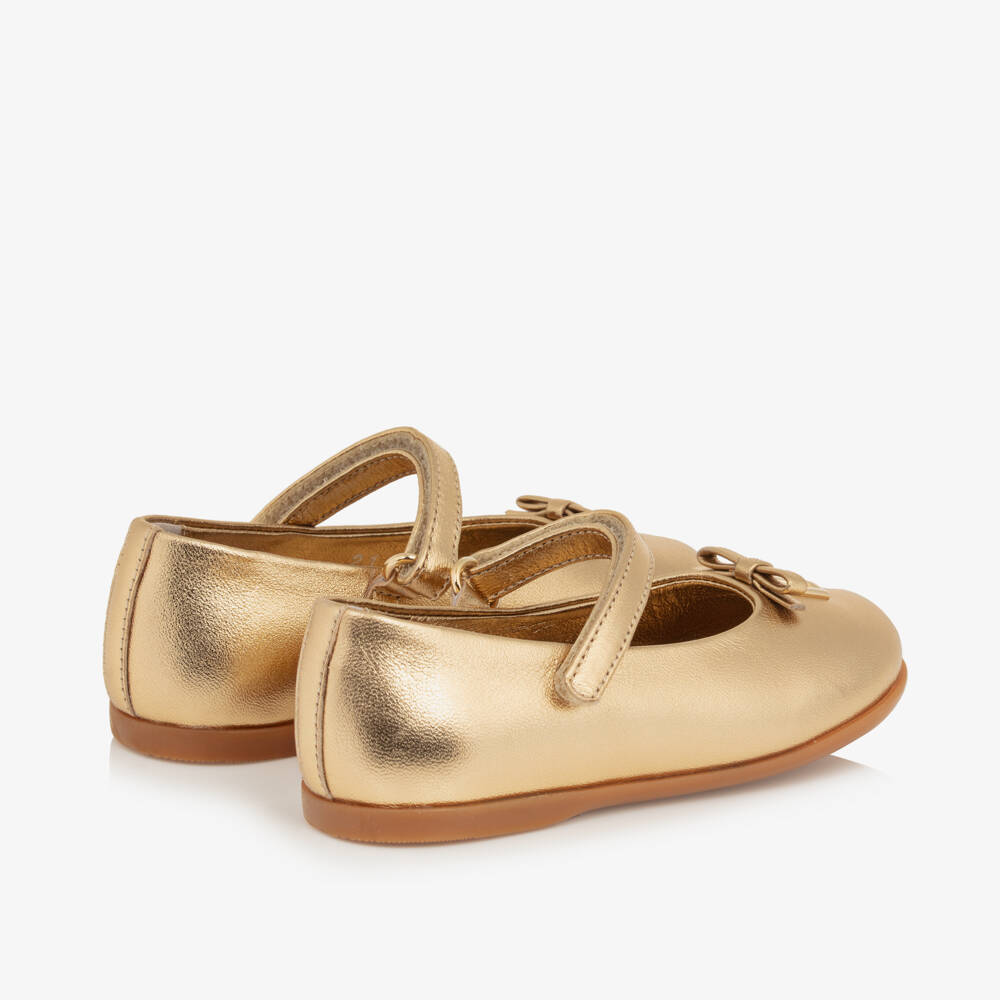 Dolce & Gabbana-Girls Gold Leather Ballerina Shoes | Childrensalon Outlet