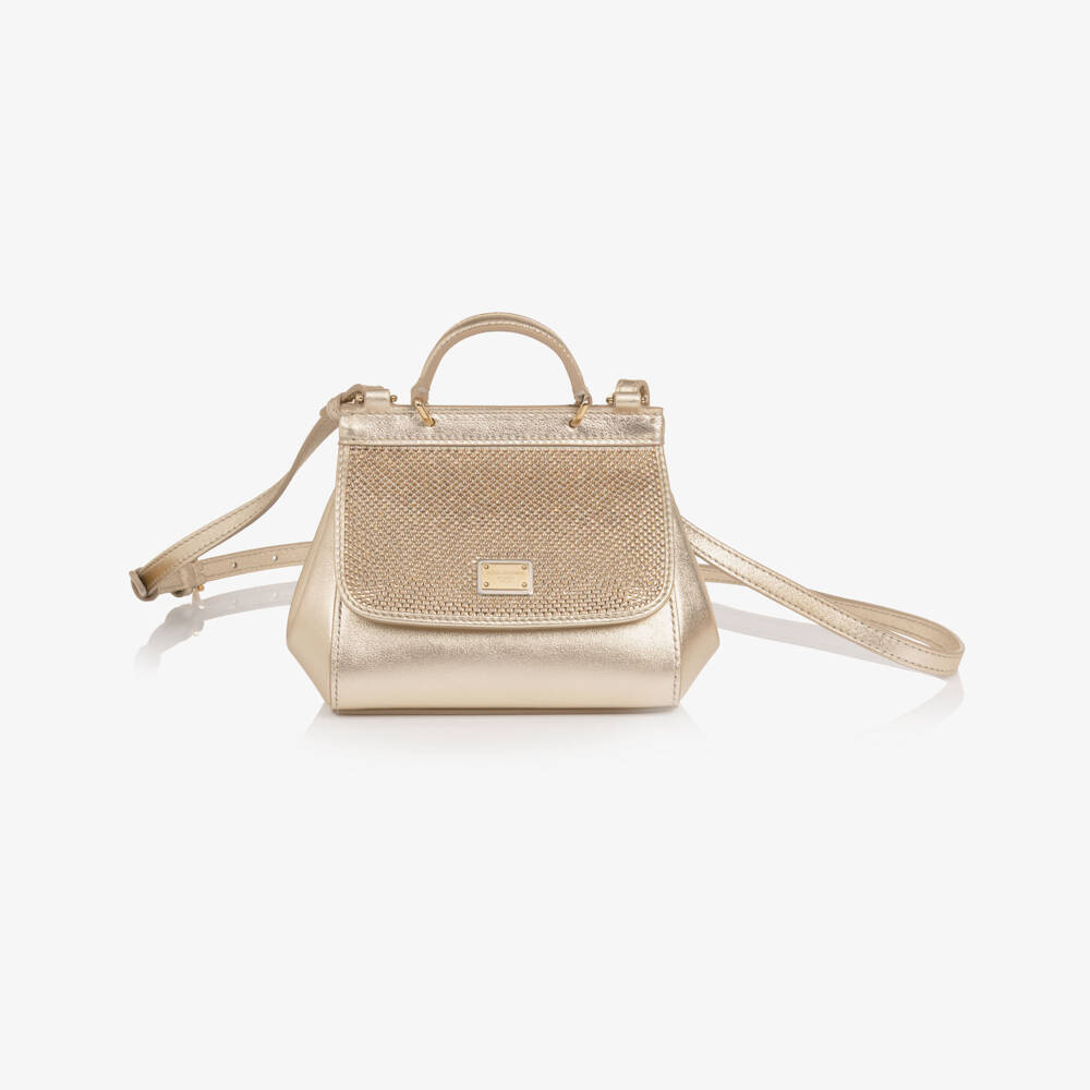 Dolce & Gabbana-Girls Gold Leather Rhinestone Handbag (17cm) | Childrensalon Outlet