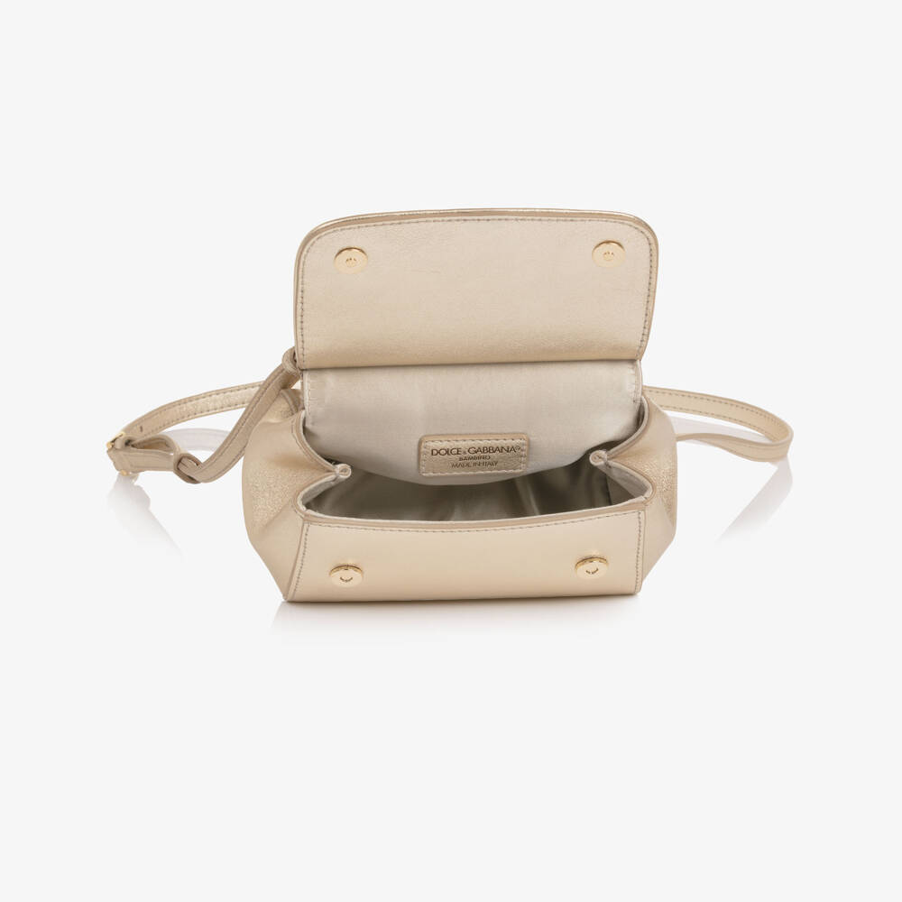 Dolce & Gabbana-Girls Gold Leather Rhinestone Handbag (17cm) | Childrensalon Outlet