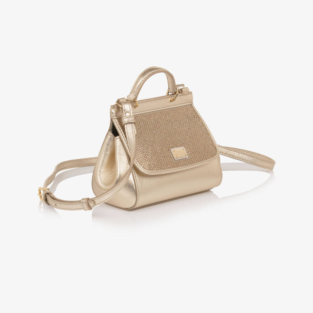 Dolce & Gabbana-Girls Gold Leather Rhinestone Handbag (17cm) | Childrensalon Outlet