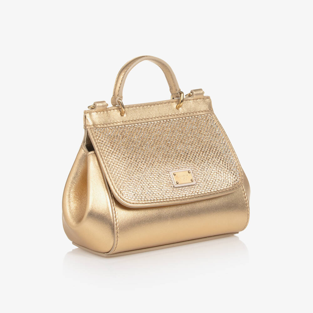 Dolce & Gabbana-Girls Gold Leather & Rhinestone Sicily Bag (14cm) | Childrensalon Outlet