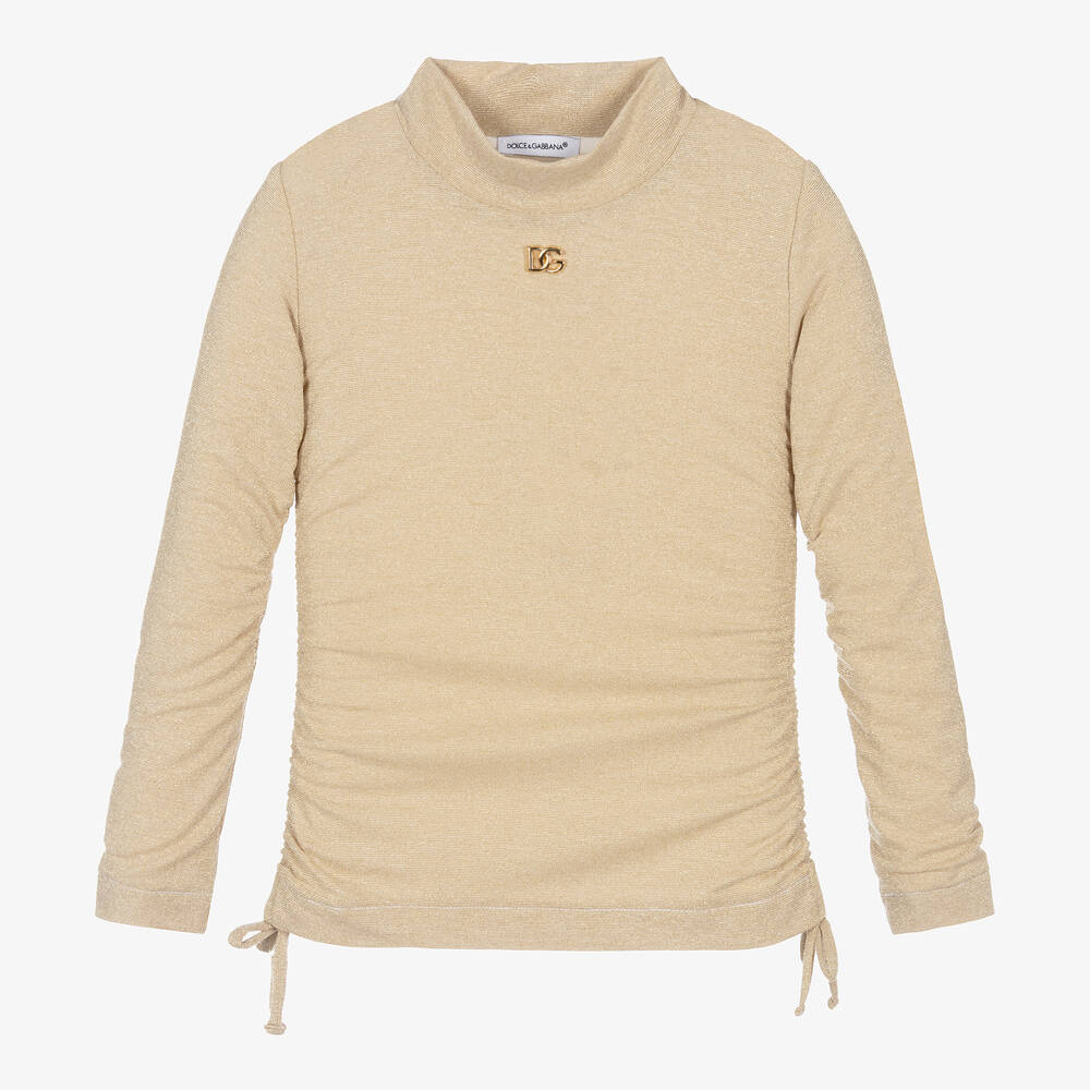 Dolce & Gabbana - Girls Gold Lurex Roll Neck Top | Childrensalon