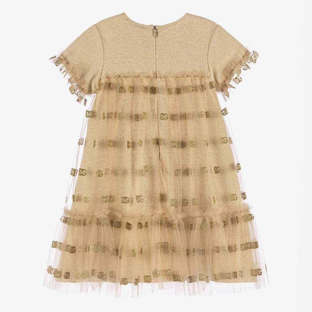 Dolce & Gabbana-Girls Gold Sparkle Tulle Gown | Childrensalon Outlet