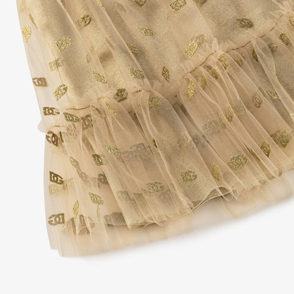 Dolce & Gabbana-Girls Gold Sparkle Tulle Gown | Childrensalon Outlet